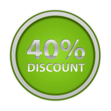 Yüzde kırk dairesel simgesi beyaz arka plan üzerinde indirim