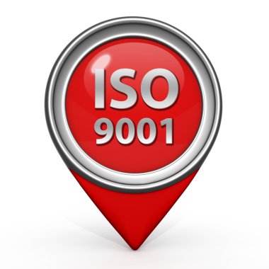 ISO 9001 işaretçi simgesi beyaz zemin üzerine