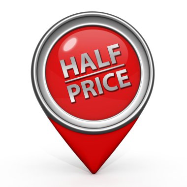 Yarı fiyatına işaretçi simgesi beyaz arka plan üzerinde