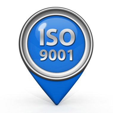 ISO 9001 işaretçi simgesi beyaz zemin üzerine