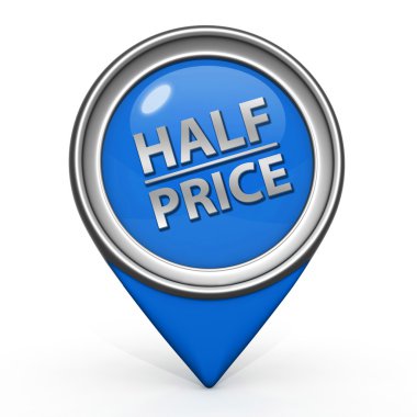 Yarı fiyatına işaretçi simgesi beyaz arka plan üzerinde