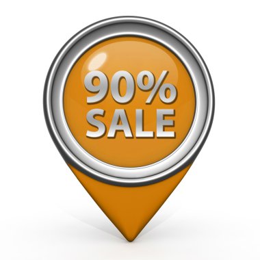 Satış % 90'ı işaretçi simgesi beyaz arka plan üzerinde