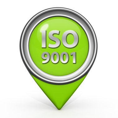 ISO 9001 işaretçi simgesi beyaz zemin üzerine