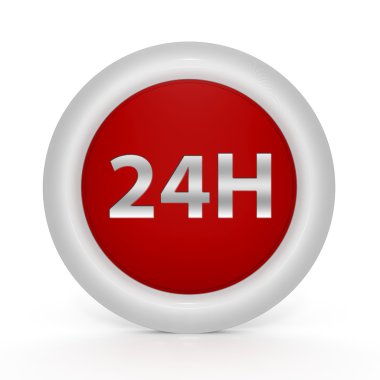 Beyaz arka plan üzerinde 24 saat dairesel simgesi