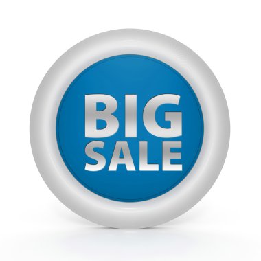 Beyaz arka planda büyük bir satış dairesel simgesi