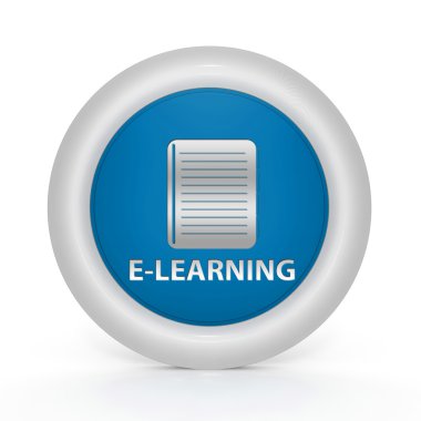 E-öğrenme dairesel simgesi beyaz arka plan üzerinde