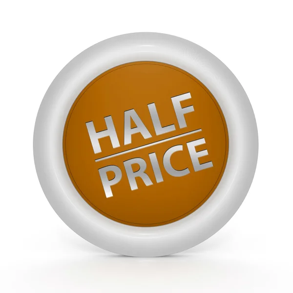 Half price circular icon on white background