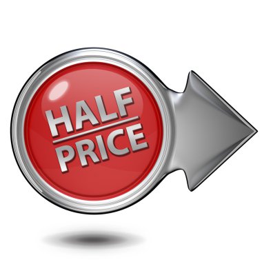 Beyaz arka plan üzerinde yarı fiyatına dairesel simgesi