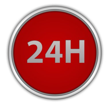 Beyaz arka plan üzerinde 24 saat dairesel simgesi