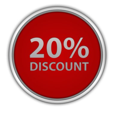 % 20'si dairesel simgesi beyaz arka plan üzerinde indirim