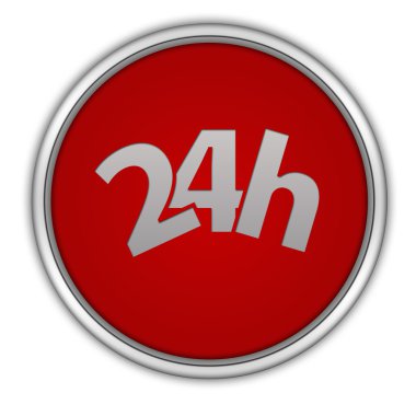 Beyaz arka plan üzerinde 24 saat dairesel simgesi