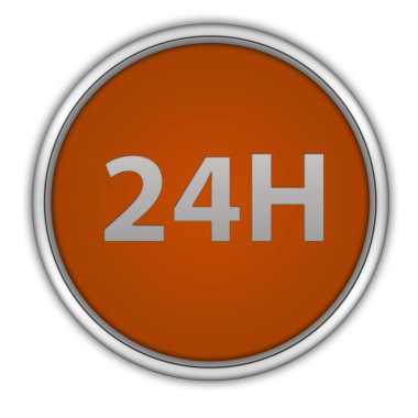 Beyaz arka plan üzerinde 24 saat dairesel simgesi
