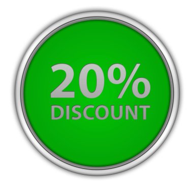 % 20'si dairesel simgesi beyaz arka plan üzerinde indirim