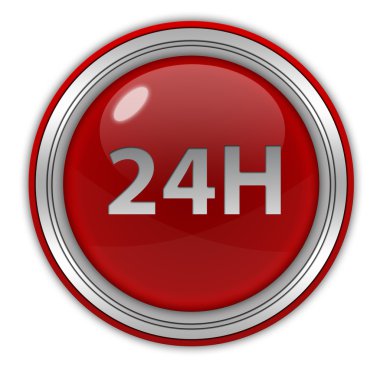 Beyaz arka plan üzerinde 24 saat dairesel simgesi