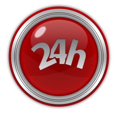 Beyaz arka plan üzerinde 24 saat dairesel simgesi