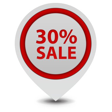 Satış % 30'u işaretçi simgesi beyaz arka plan üzerinde