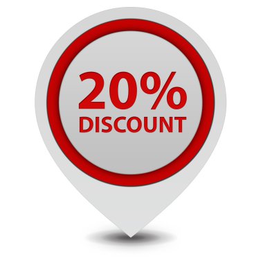 % 20'si işaretçi simgesi beyaz arka plan üzerinde indirim