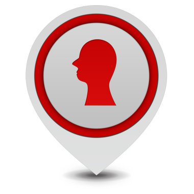 Beyaz arka plan üzerinde kafa silhoulette işaretçi simgesi