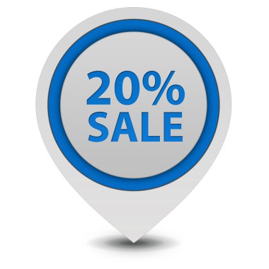 Satış % 20'si işaretçi simgesi beyaz arka plan üzerinde