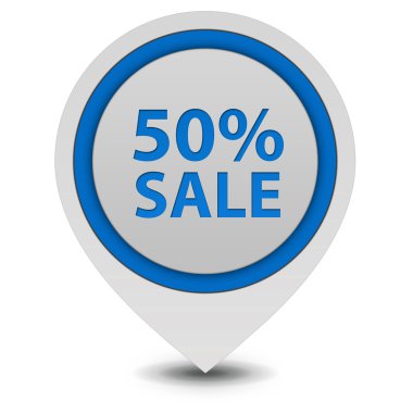 Satışı yüzde elli işaretçi simgesi beyaz arka plan üzerinde