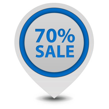 Satış % 70'i işaretçi simgesi beyaz arka plan üzerinde