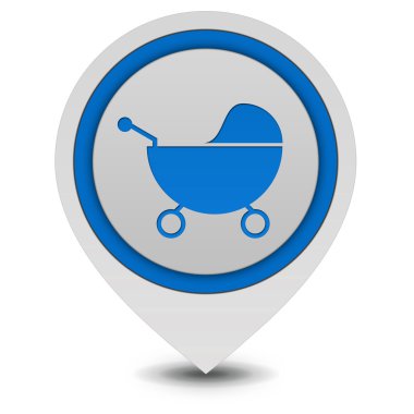 Bebek arabası işaretçi simgesi beyaz arka plan üzerinde