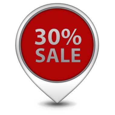 Satış % 30'u işaretçi simgesi beyaz arka plan üzerinde