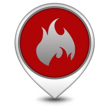 İşaretçi simgesi beyaz arka plan üzerinde ateş