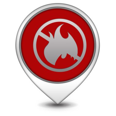 Ban işaretçi simgesi beyaz arka plan üzerinde ateş