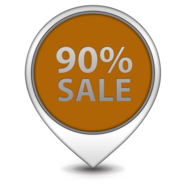 Satış % 90'ı işaretçi simgesi beyaz arka plan üzerinde