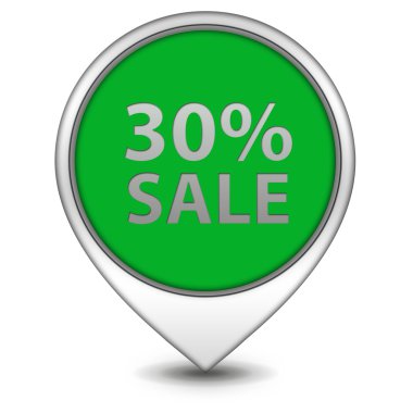 Satış % 30'u işaretçi simgesi beyaz arka plan üzerinde