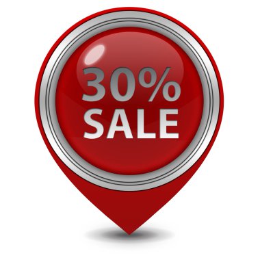 Satış % 30'u işaretçi simgesi beyaz arka plan üzerinde