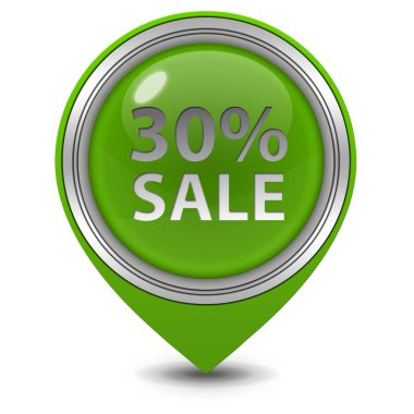 Satış % 30'u işaretçi simgesi beyaz arka plan üzerinde