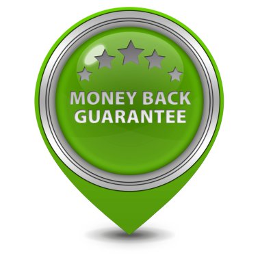 Para iade garantisi işaretçi simgesi beyaz arka plan üzerinde