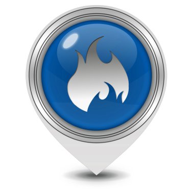 İşaretçi simgesi beyaz arka plan üzerinde ateş