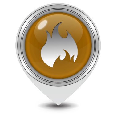 İşaretçi simgesi beyaz arka plan üzerinde ateş