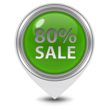 Satış % 80'i işaretçi simgesi beyaz arka plan üzerinde