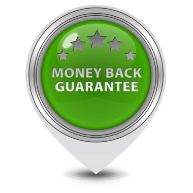 Para iade garantisi işaretçi simgesi beyaz arka plan üzerinde