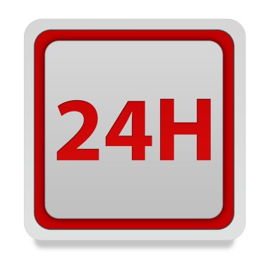 24 Saat simgesi beyaz arka plan üzerinde kare