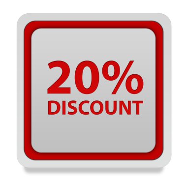 % 20'si kare simgesi beyaz arka plan üzerinde indirim