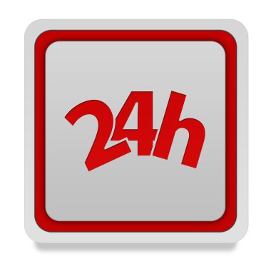 24 Saat simgesi beyaz arka plan üzerinde kare