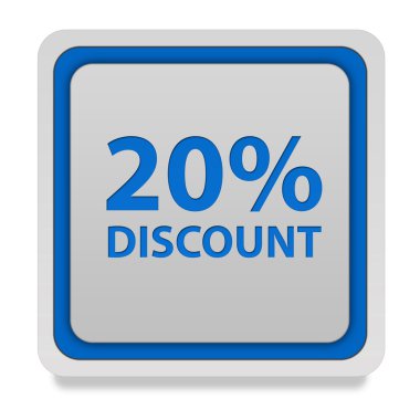 % 20'si kare simgesi beyaz arka plan üzerinde indirim