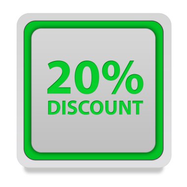 % 20'si kare simgesi beyaz arka plan üzerinde indirim