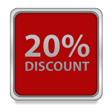 % 20'si kare simgesi beyaz arka plan üzerinde indirim