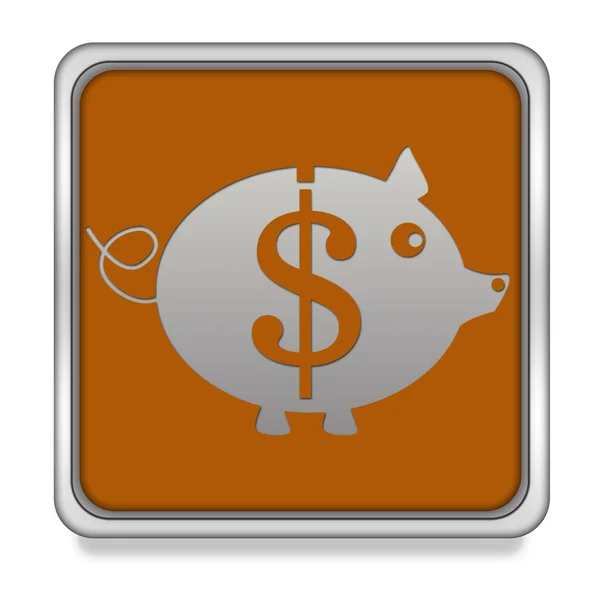 白色背景上的美元猪方形图标 — 图库照片