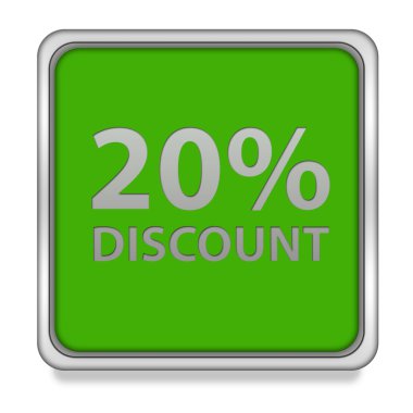 % 20'si kare simgesi beyaz arka plan üzerinde indirim