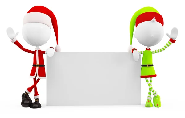 3d santa & Elves for board pose — Stock Photo, Image