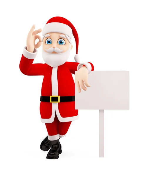 3d santa with sign board — Stock Photo, Image