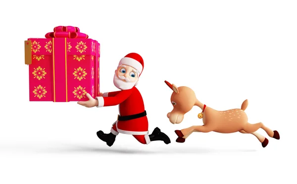 Reindeer and Santa is running — Stock Photo, Image