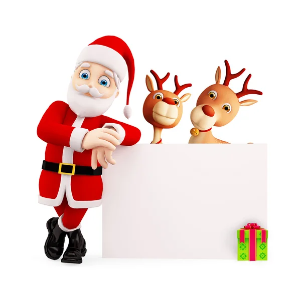 Santa and Reindeer is presenting Merry Christmas — Stock Photo, Image